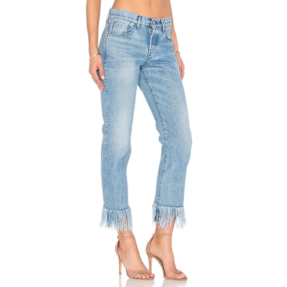 3x1 Revolve Jeans Womens 26 Stella Blue Button Fly Straight‎ Crop Fringe Modern